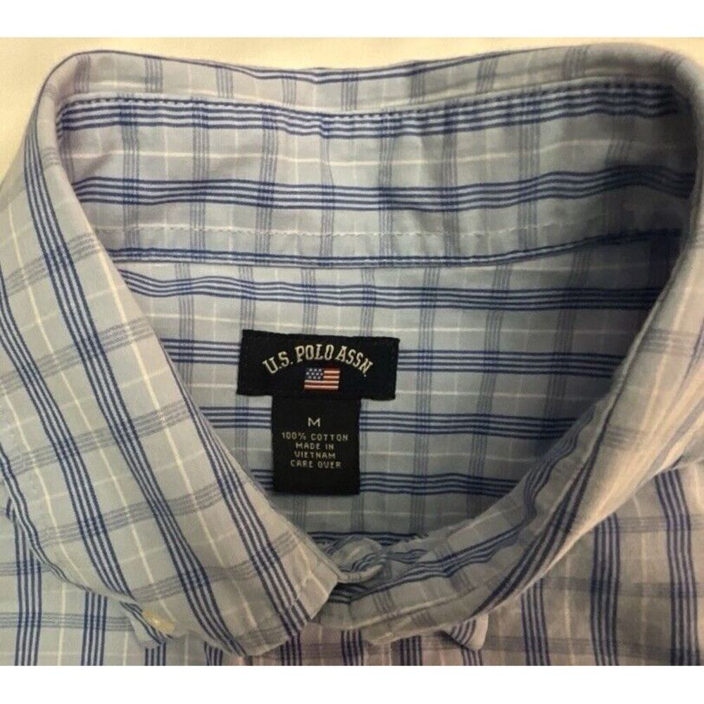 US Polo Assn Mens Blue Plaid‎ Short Sleeve Button Shirt Size Medium - Picture 6 of 6